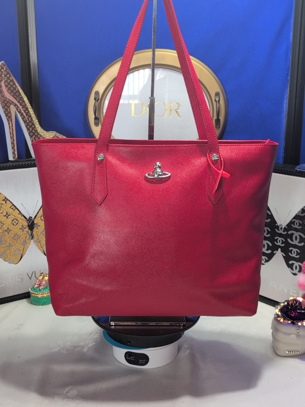 Vivienne Westwood Red Leather Shopper Tote Model #42050045 🔥🔥